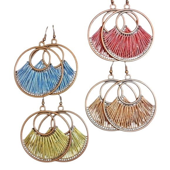 Bohemian‎ hanging hoop earrings set of 4 SKUCH039 - Picture 1 of 7
